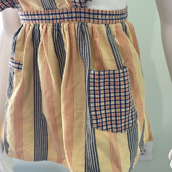 Girls Apron Yellow Plaid and Stripe - Picture 2 of 8